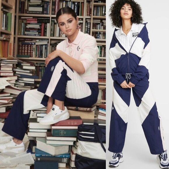 Selena Gomez Puma Bold Rugby Track Pants Oversized Blue White Size XS Stretch - Picture 2 of 16